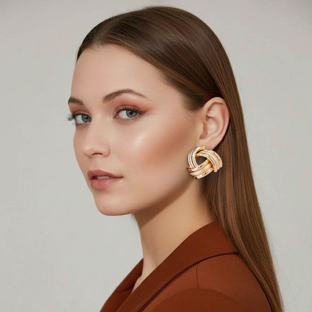Madeline Love Gold Textured Intertwined Metal Knot Statement Earrings