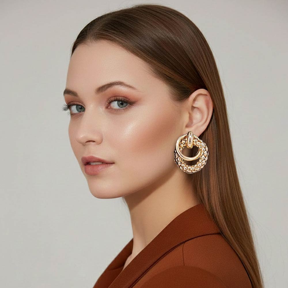 Madeline Love Gold Bold Textured Metal Interlinked Hoop Drop Earrings