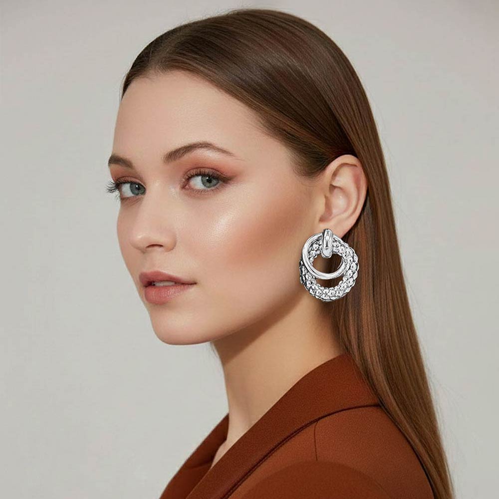 Madeline Love Rhodium Bold Textured Metal Interlinked Hoop Drop Earrings