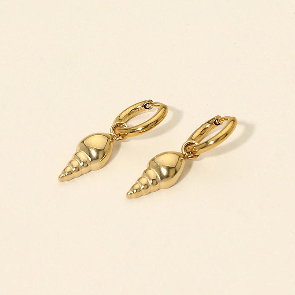 Madeline Love Gold Stainless Steel Shell Charm Drop Huggie Hoop Earrings