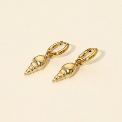 Madeline Love Gold Stainless Steel Shell Charm Drop Huggie Hoop Earrings