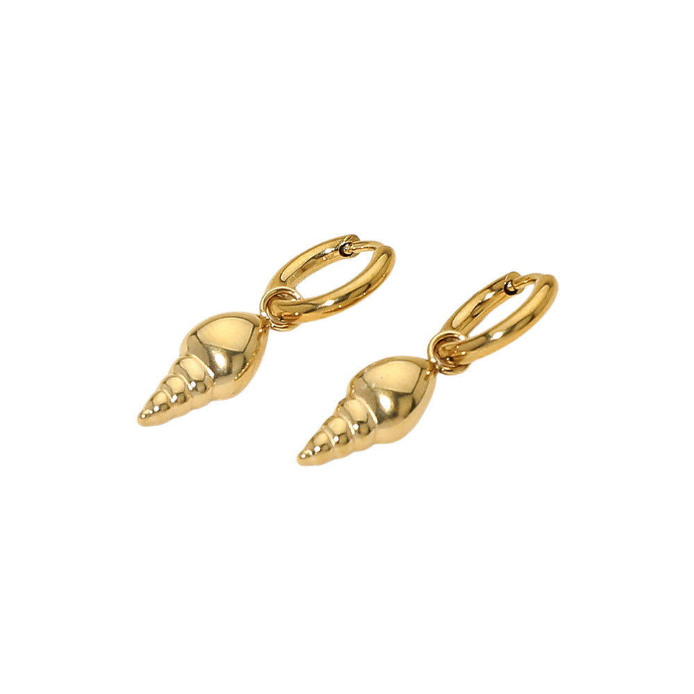 Madeline Love Gold Stainless Steel Shell Charm Drop Huggie Hoop Earrings - desc