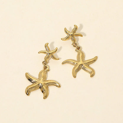 Madeline Love Gold Stainless Steel Double Starfish Drop Earrings