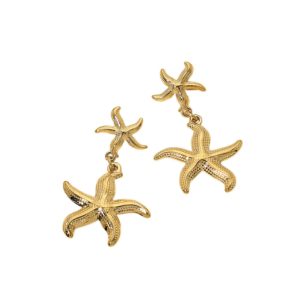 Madeline Love Gold Stainless Steel Double Starfish Drop Earrings - desc