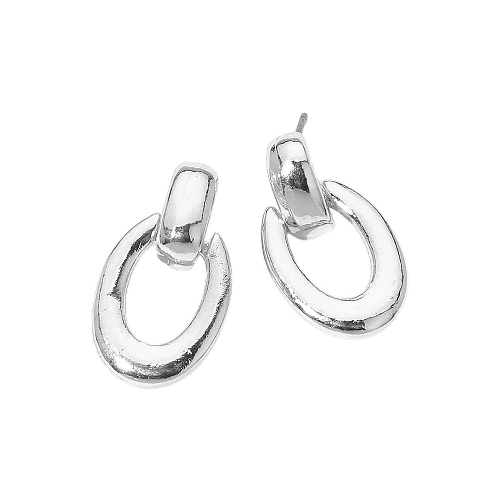 Madeline Love Rhodium Oval Drop Door Knocker Earrings - desc