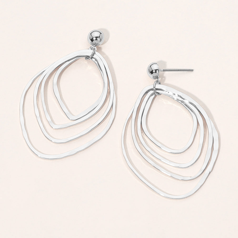 Madeline Love Rhodium Abstract Geometric Layered Open Metal Drop Earrings