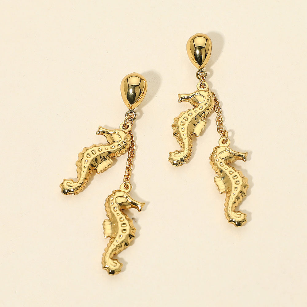 Madeline Love Gold Stainless Steel Seahorse Charm Drop Earrings