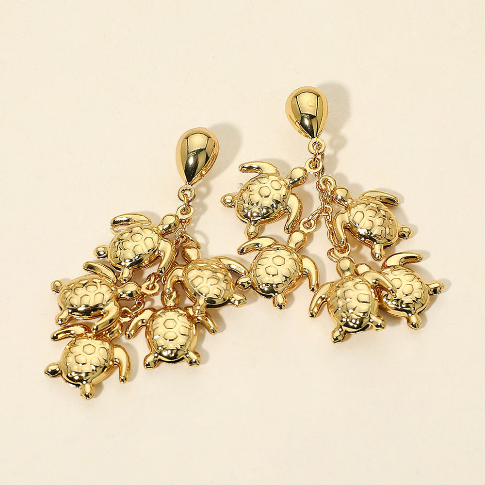 Madeline Love Gold Stainless Steel Multi Turtle Charm Drop Earrings