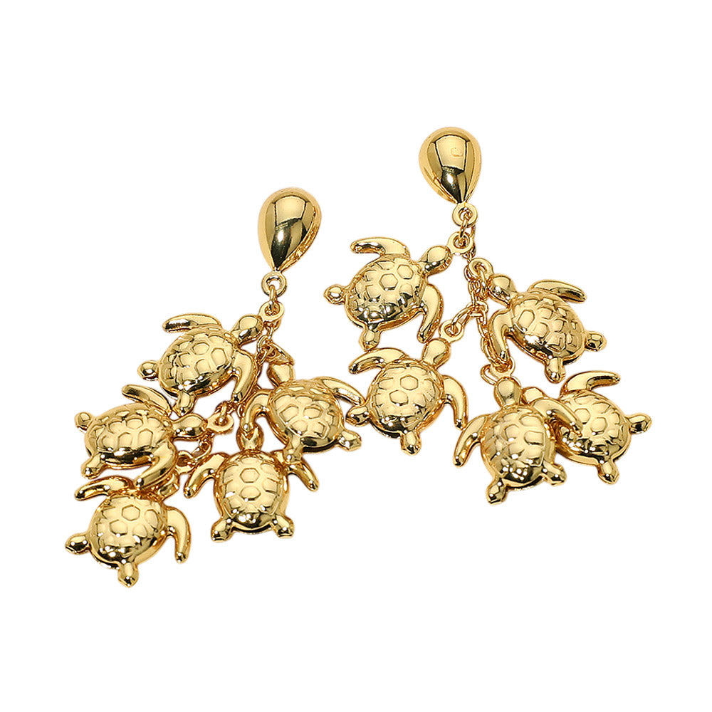 Madeline Love Gold Stainless Steel Multi Turtle Charm Drop Earrings - desc