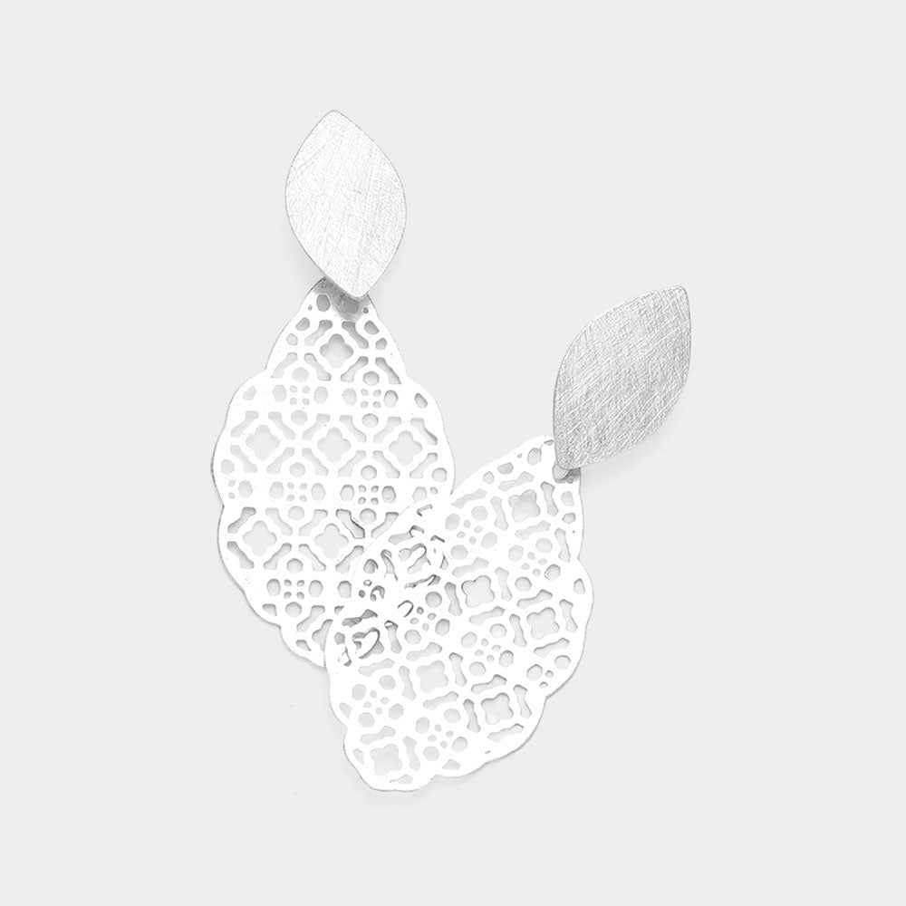 Madeline Love Worn Silver Filigree Brass Metal Petal Dangle Earrings