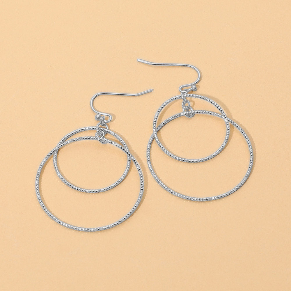 Madeline Love Rhodium Small Layered Double Wire Hoop Drop Earrings