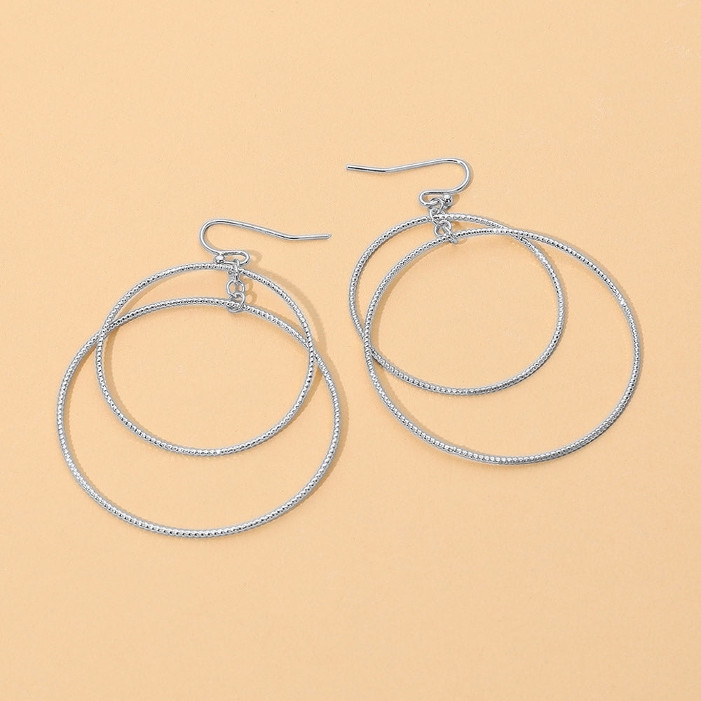 Madeline Love Rhodium Medium Layered Double Wire Hoop Drop Earrings