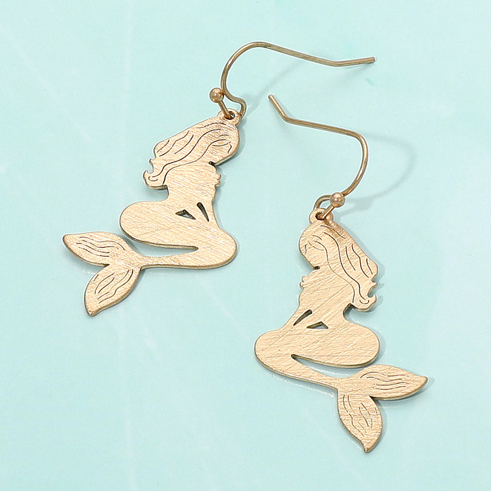 Madeline Love Worn Gold Brass Metal Mermaid Dangle Earrings