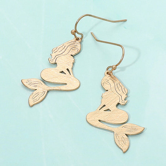 Madeline Love Worn Gold Brass Metal Mermaid Dangle Earrings