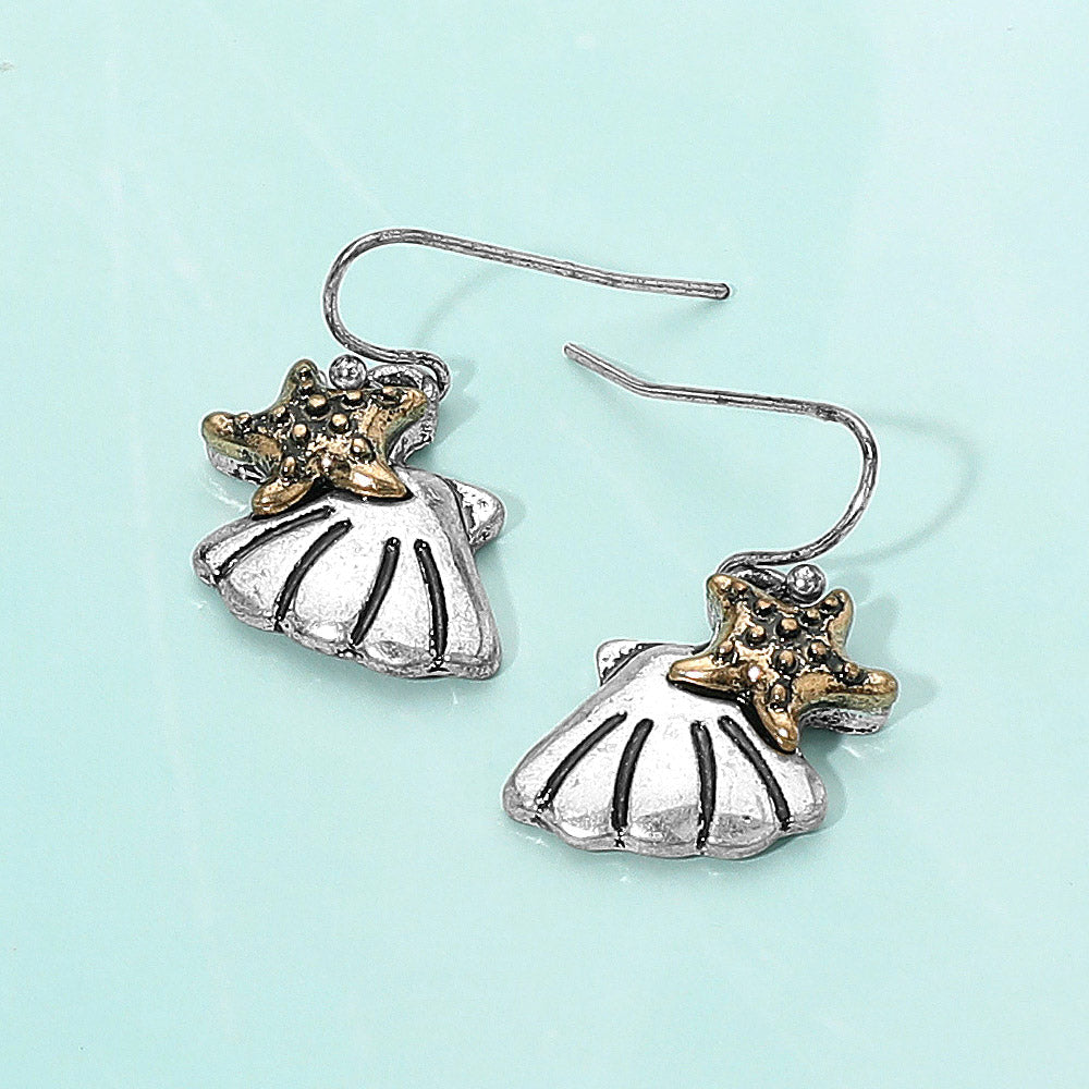 Madeline Love Gold Burnished, Silver Burnished Metal Starfish Shell Dangle Earrings