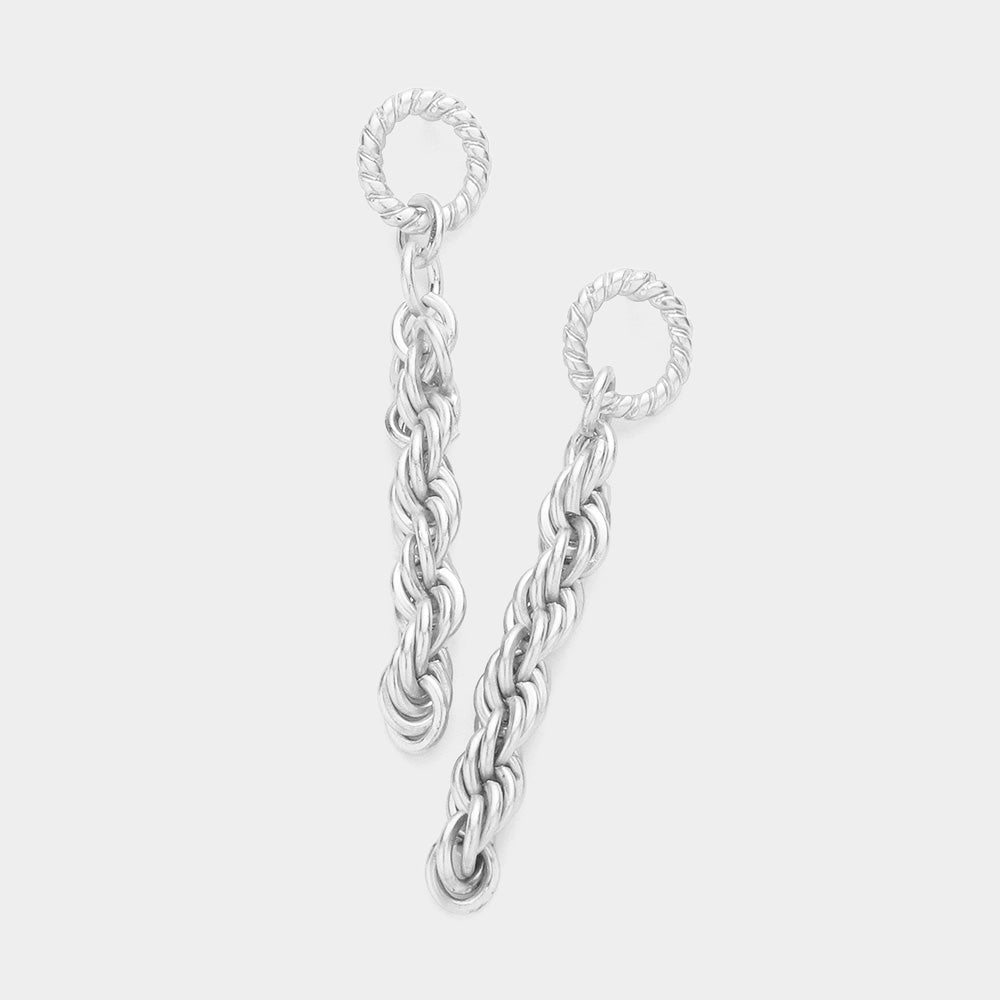 Madeline Love Matte Silver Open Metal Oval Link Linear Dangle Earrings