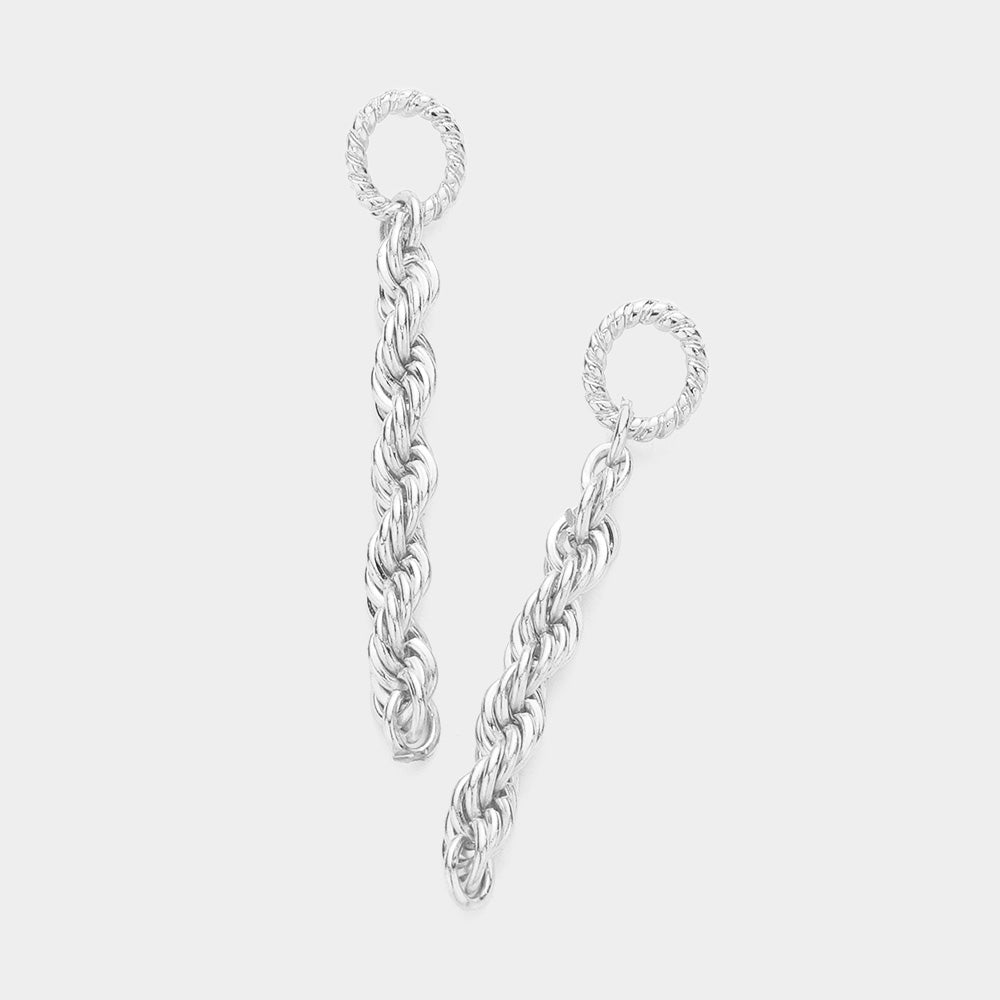 Madeline Love Silver Open Metal Oval Link Linear Dangle Earrings