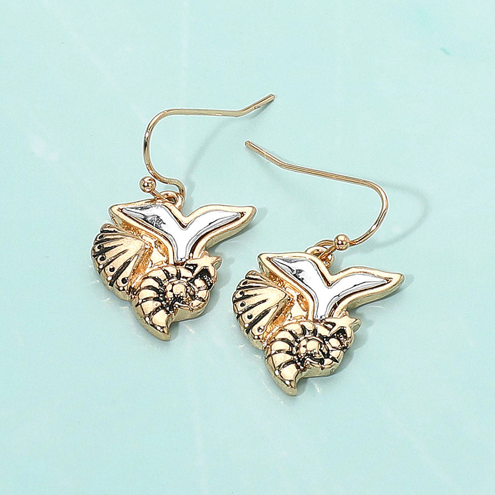 Madeline Love Antique Gold, Silver Metal Whale Tail Starfish Conch Shell Dangle Earrings