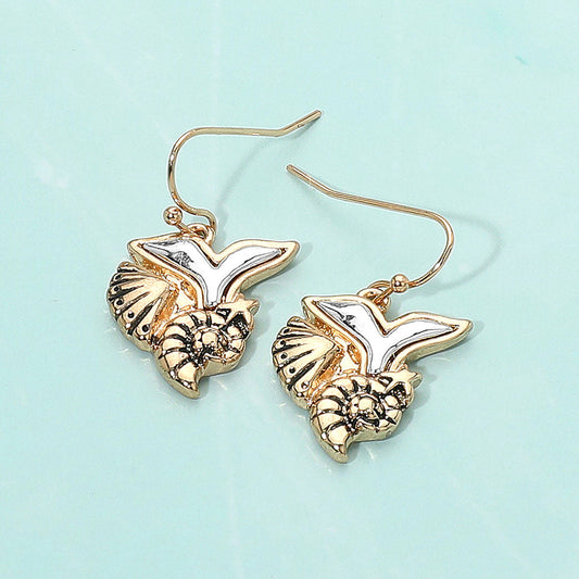 Madeline Love Antique Gold, Silver Metal Whale Tail Starfish Conch Shell Dangle Earrings