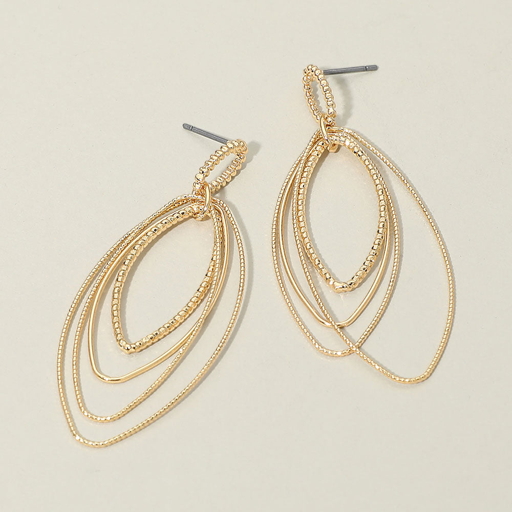 Madeline Love Gold Textured Metal Open Layered Oval Drop Earrings