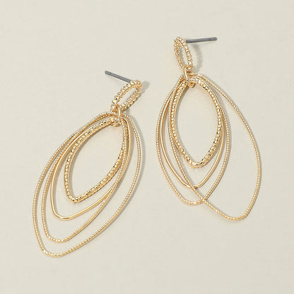 Madeline Love Gold Textured Metal Open Layered Oval Drop Earrings