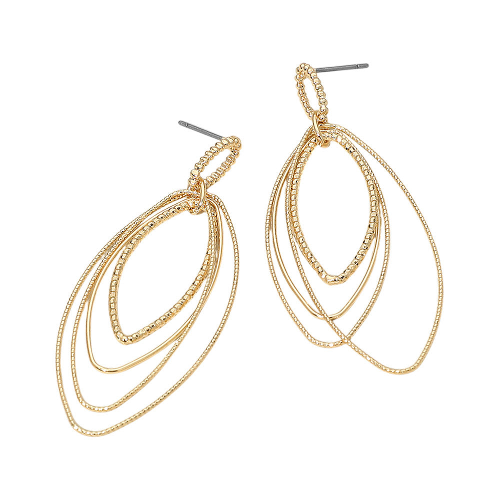 Madeline Love Gold Textured Metal Open Layered Oval Drop Earrings - desc