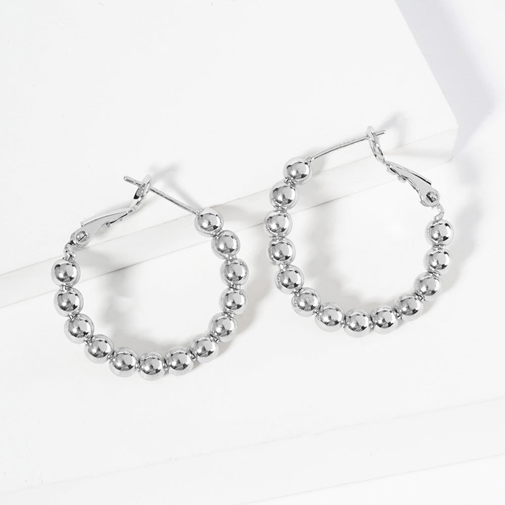 Madeline Love Rhodium White Gold Dipped Metal Ball Beaded Hoop Earrings
