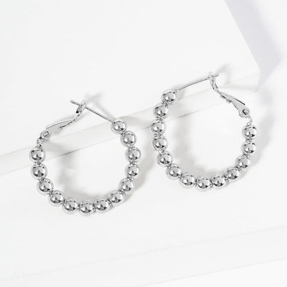 Madeline Love Rhodium White Gold Dipped Metal Ball Beaded Hoop Earrings