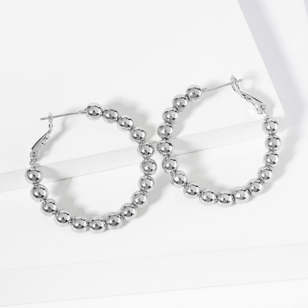 Madeline Love Rhodium White Gold Dipped Metal Ball Beaded Hoop Earrings