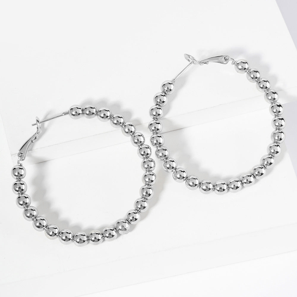 Madeline Love Rhodium White Gold Dipped Metal Ball Beaded Hoop Earrings