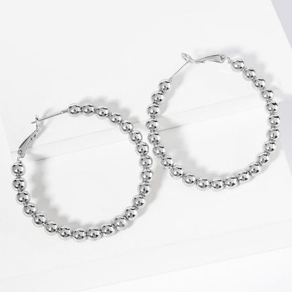 Madeline Love Rhodium White Gold Dipped Metal Ball Beaded Hoop Earrings