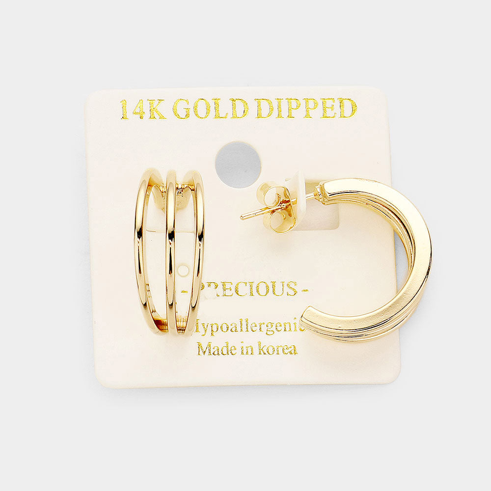 Madeline Love Gold 14K Gold Dipped Triple Layered Metal Hypoallergenic Half Hoop Earrings