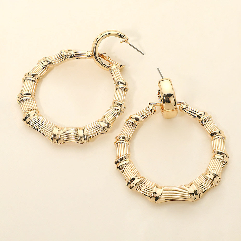 Madeline Love Gold Metal Bamboo Hoop Drop Earrings