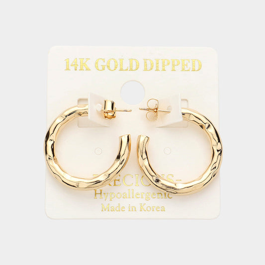 Madeline Love Gold 14K Gold Dipped 1 Inch Crushed Metal Hoop Earrings