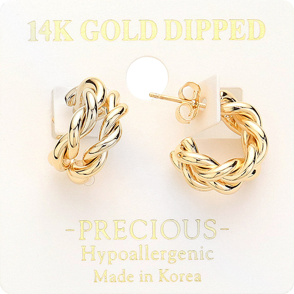 Madeline Love Gold 14K Gold Dipped Hypoallergenic Split Breaded Metal Hoop Earrings