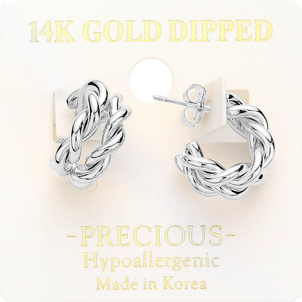 Madeline Love Rhodium 14K Gold Dipped Hypoallergenic Split Breaded Metal Hoop Earrings