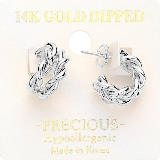 Madeline Love Rhodium 14K Gold Dipped Hypoallergenic Split Breaded Metal Hoop Earrings