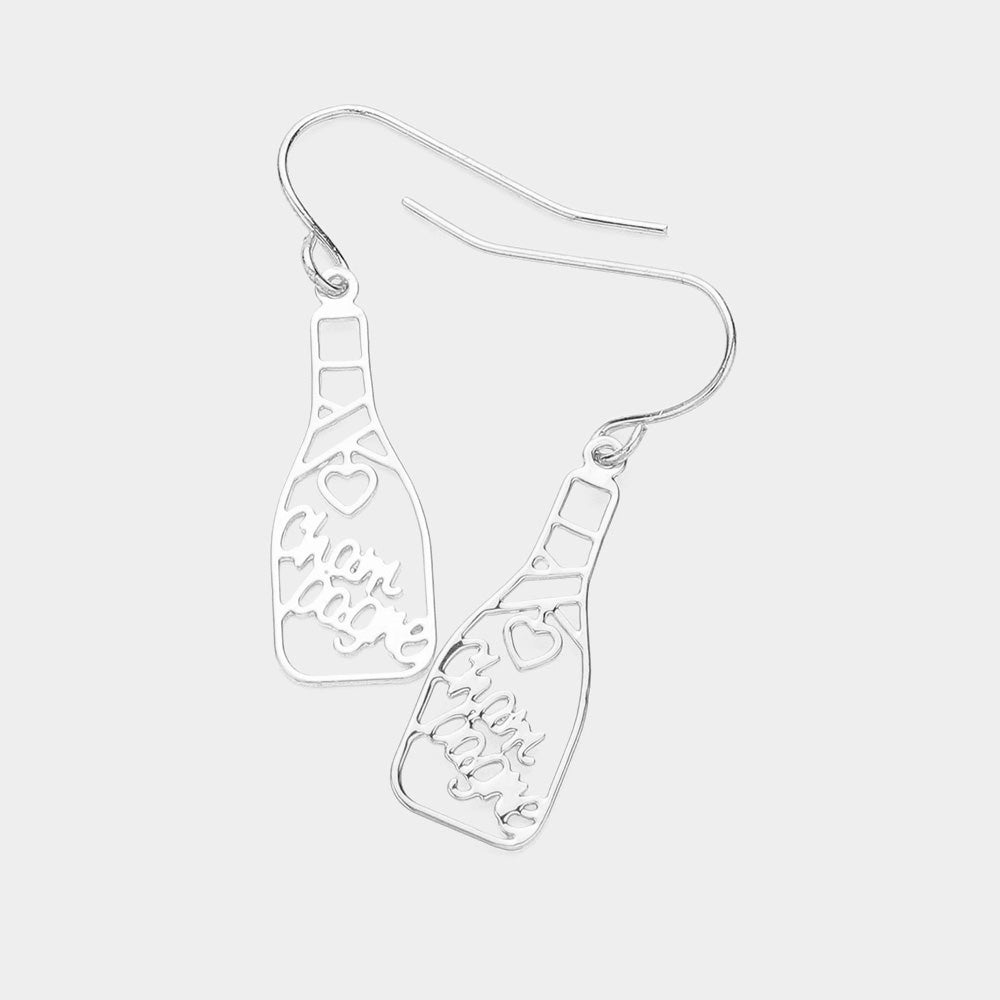 Madeline Love Rhodium Brass Metal Champagne Message Bottle Dangle Earrings