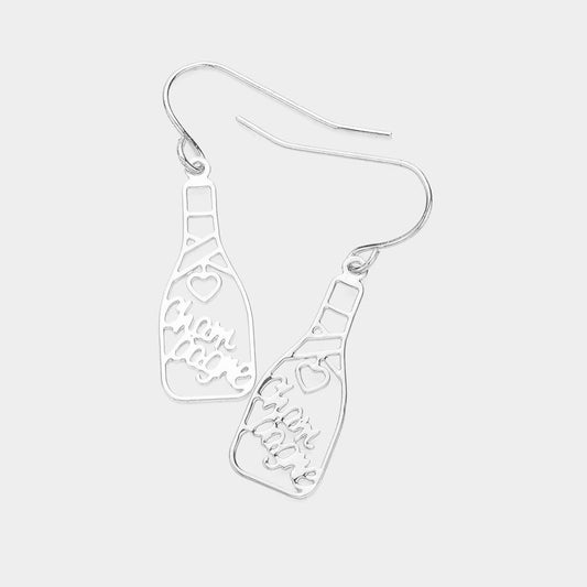 Madeline Love Rhodium Brass Metal Champagne Message Bottle Dangle Earrings