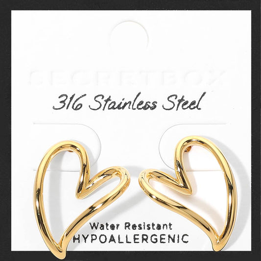 Madeline Love Gold SECRET BOX_Stainless Steel Open Heart Stud Earrings