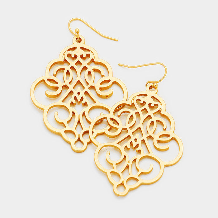 Madeline Love Matte gold Floral Filigree Drop Earrings