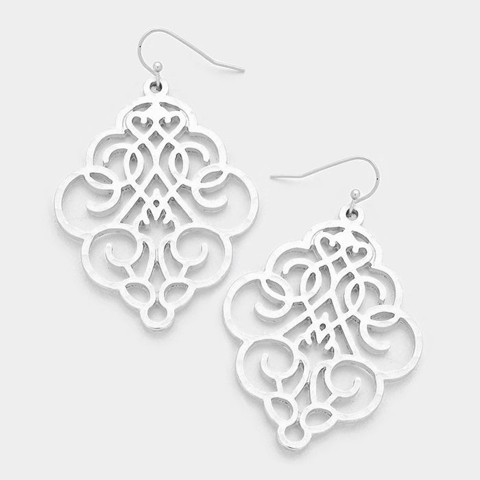 Madeline Love Matte Silver Floral Filigree Drop Earrings