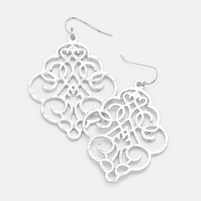 Madeline Love Rhodium Floral Filigree Drop Earrings