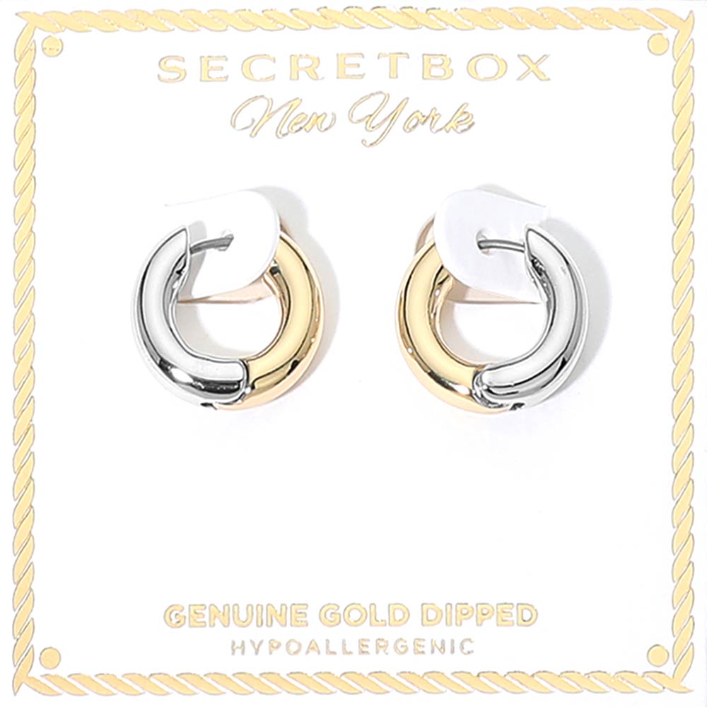 Madeline Love Gold SECRET BOX_Genuine Gold Dipped Two Tone Hypoallergenic Huggie Hoop Earrings