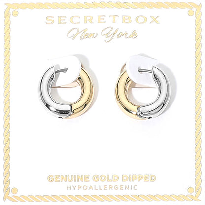 Madeline Love Gold SECRET BOX_Genuine Gold Dipped Two Tone Hypoallergenic Huggie Hoop Earrings