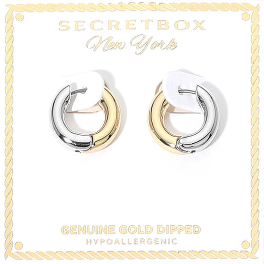 Madeline Love Gold SECRET BOX_Genuine Gold Dipped Two Tone Hypoallergenic Huggie Hoop Earrings
