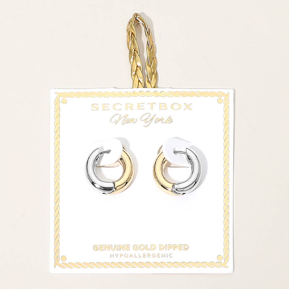 Madeline Love Gold SECRET BOX_Genuine Gold Dipped Two Tone Hypoallergenic Huggie Hoop Earrings - desc