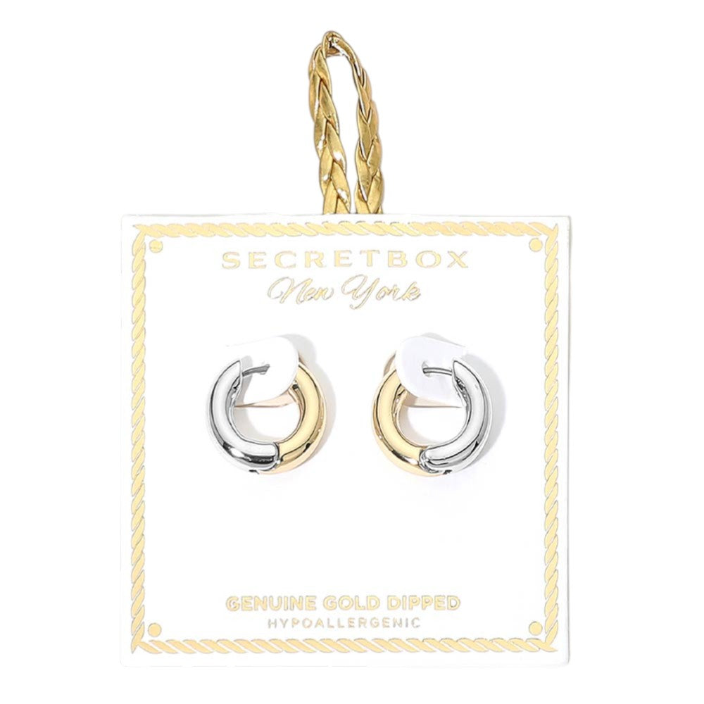 Madeline Love Gold SECRET BOX_Genuine Gold Dipped Two Tone Hypoallergenic Huggie Hoop Earrings - extra