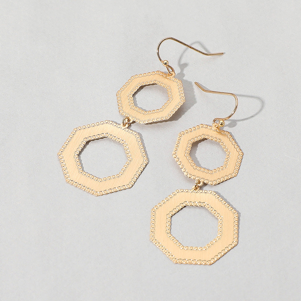 Madeline Love Gold Metal Double Octagon Link Drop Dangle Earrings