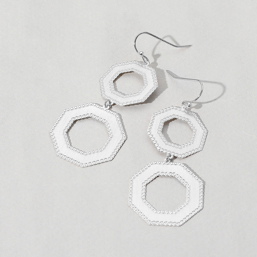 Madeline Love Silver Metal Double Octagon Link Drop Dangle Earrings